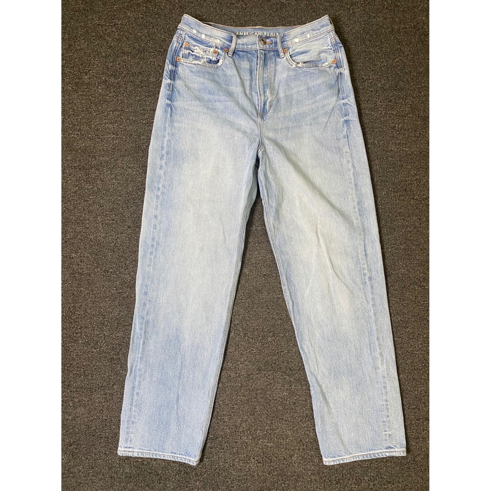 American Eagle High Rise‎ Baggy Blue Jeans Womens 10 Regular Distressed Boho